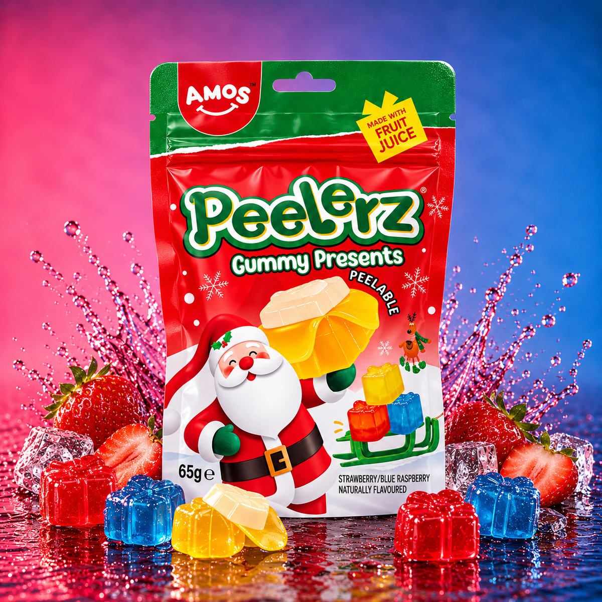 AMOS Peelerz Gummy Candy Christmas Presents - Strawberry Lemon (65g)