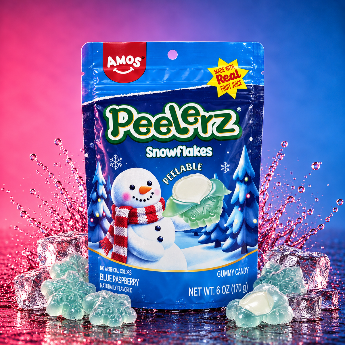 AMOS Peelerz Gummy Candy Snowflakes - Blue Raspberry (65g)