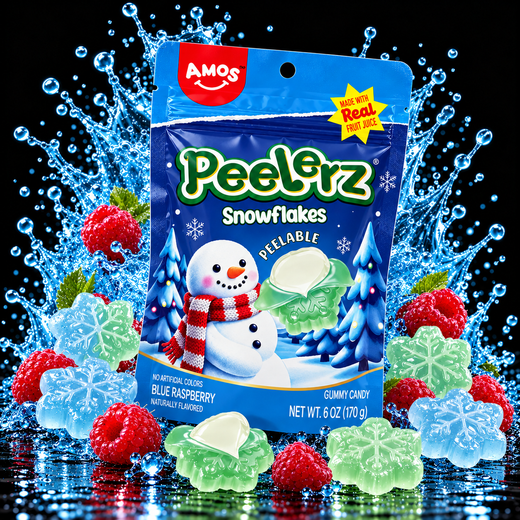 AMOS Peelerz Gummy Candy Snowflakes - Blue Raspberry (65g)