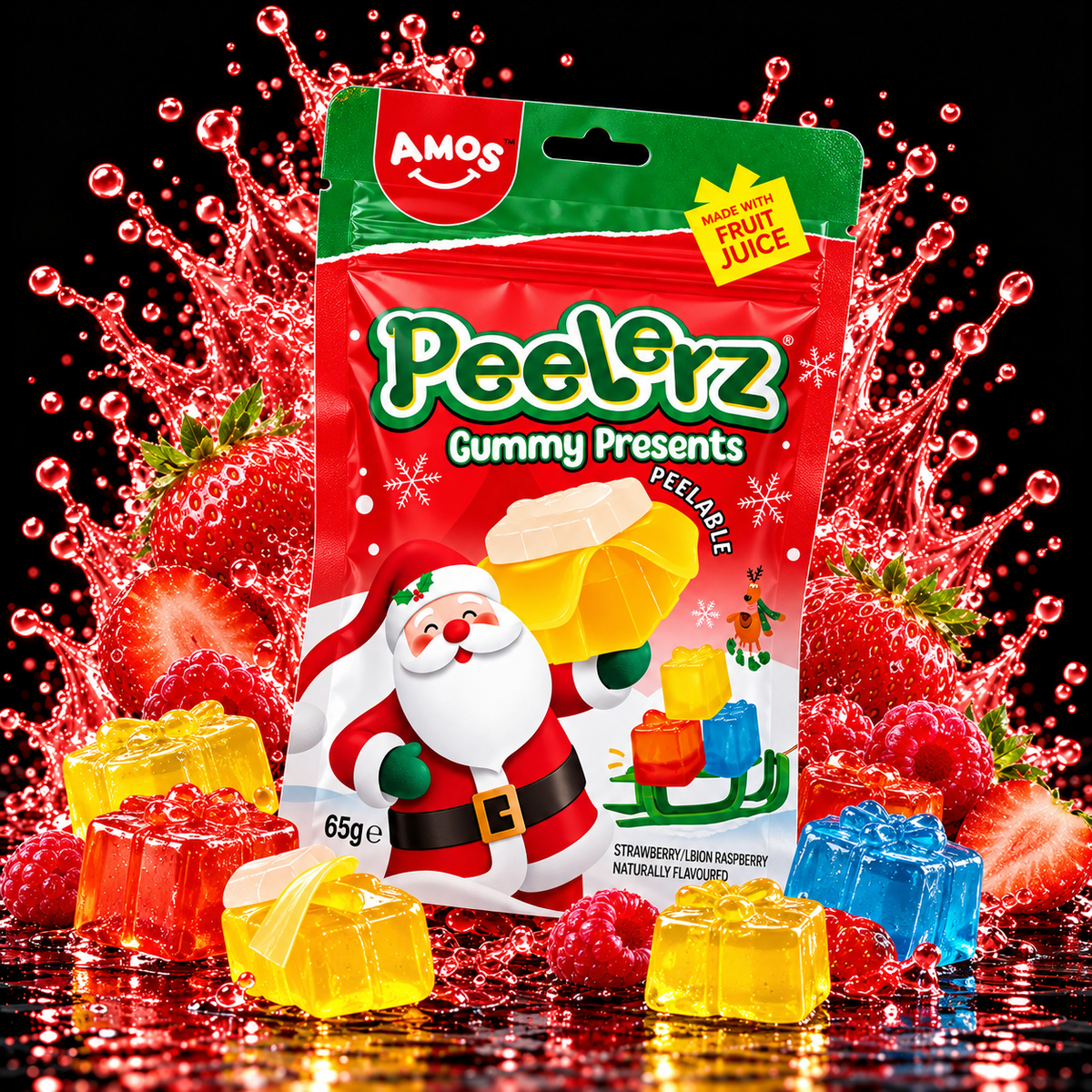 AMOS Peelerz Gummy Candy Christmas Presents - Strawberry Lemon (65g)