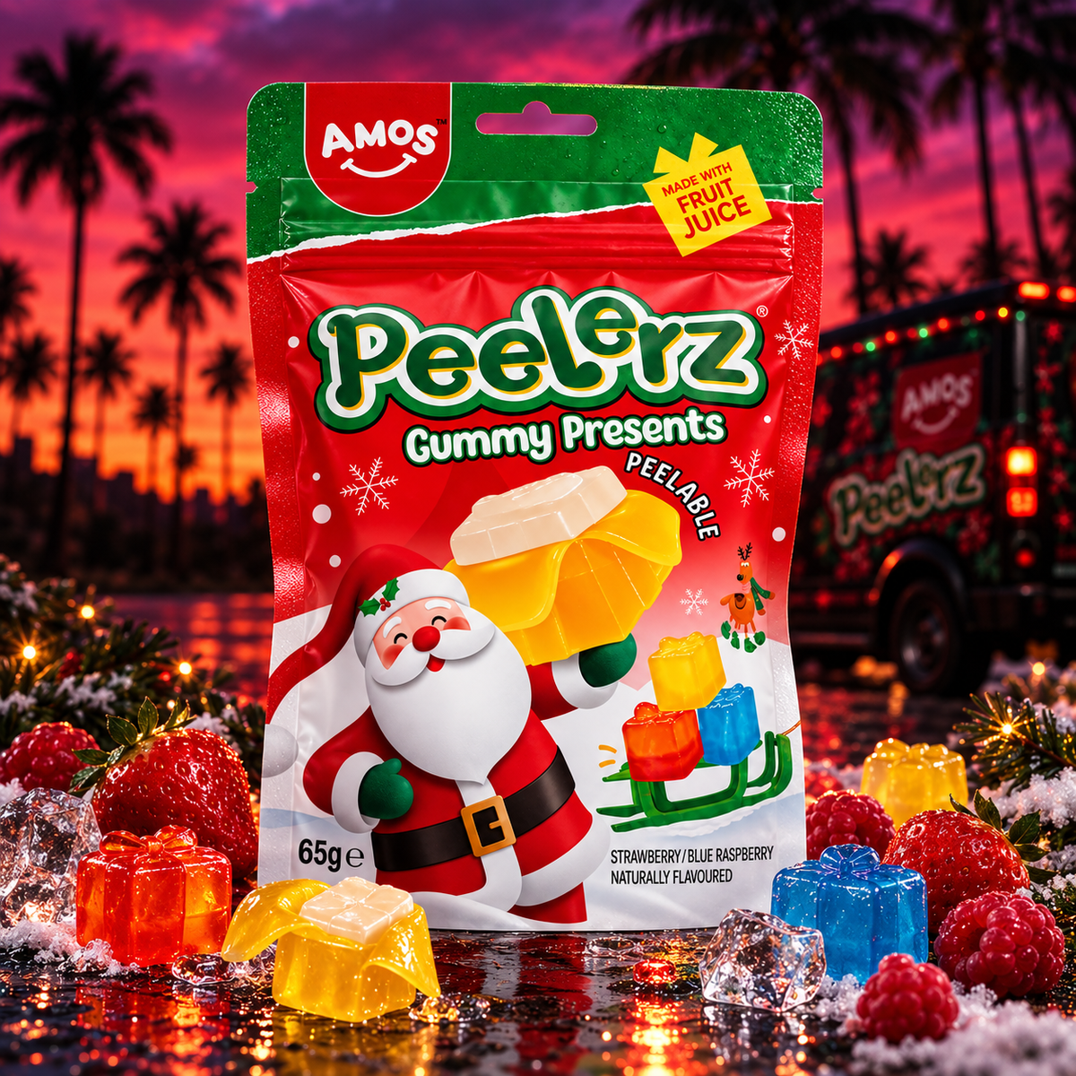 AMOS Peelerz Gummy Candy Christmas Presents - Strawberry Lemon (65g)