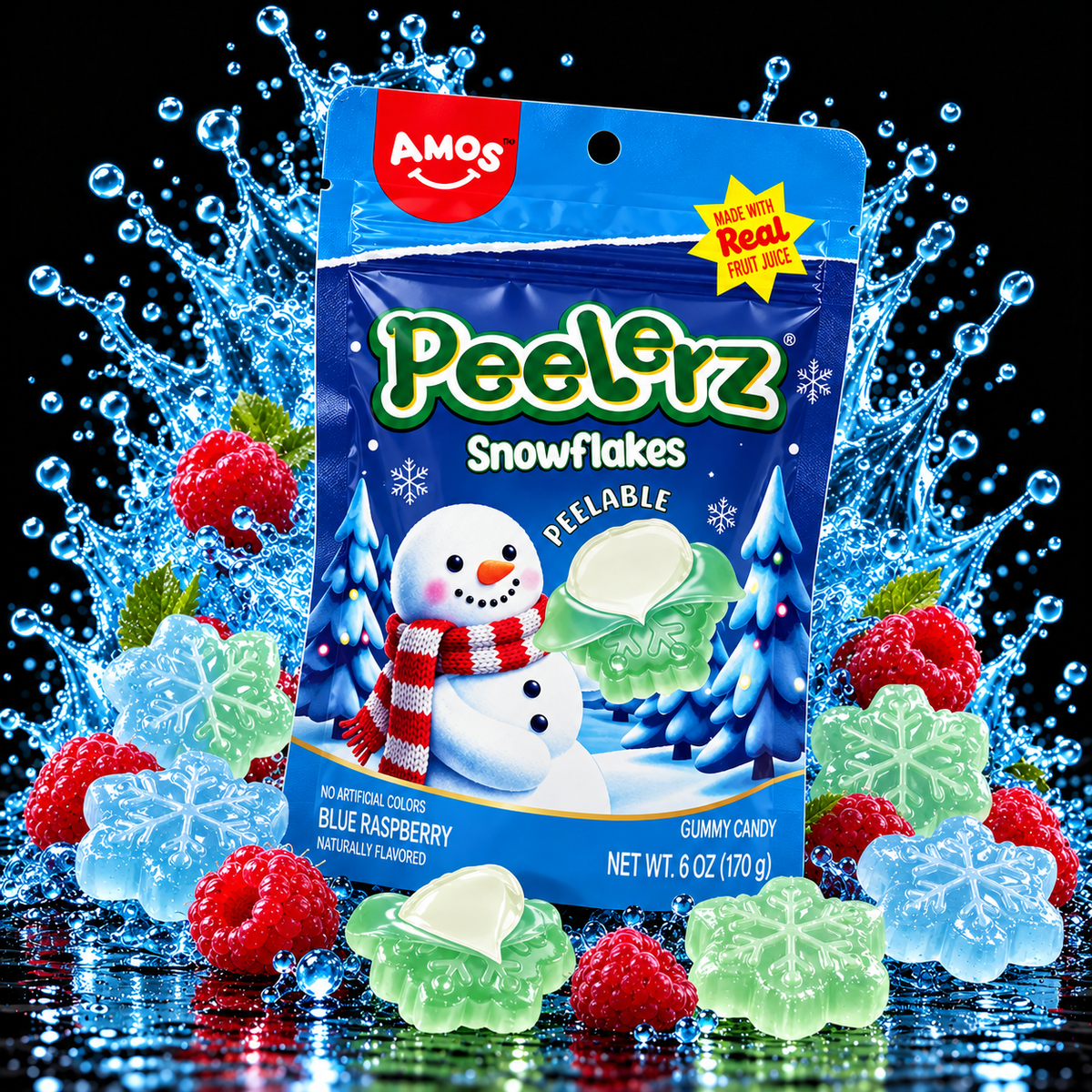 AMOS Peelerz Gummy Candy Snowflakes - Blue Raspberry (65g)